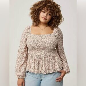 Torrid Cream and Pink Floral Blouse
